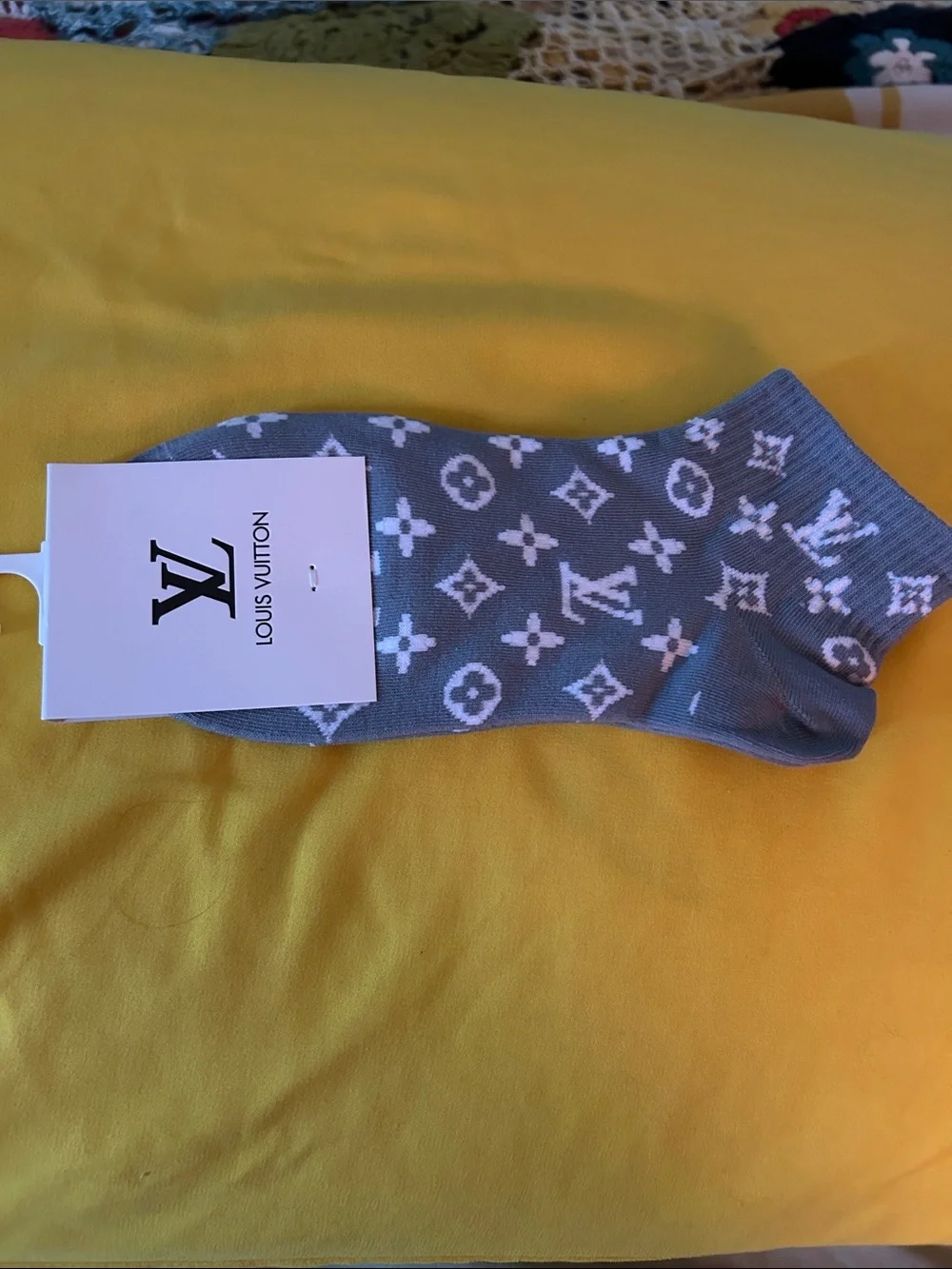 Louis Vuitton Gray and White Monogram Low-Cut Socks Average price $34